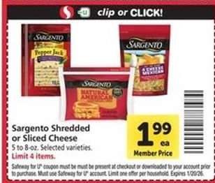 Sargento Shredded or Sliced Cheese