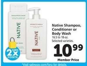 Native Shampoo, Conditioner or Body Wash