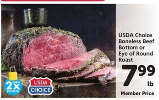 USDA Choice Boneless Beef Bottom or Eye of Round Roast