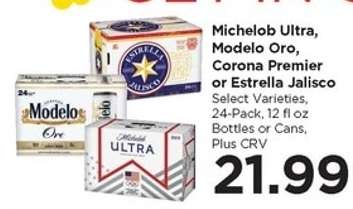 Michelob Ultra, Modelo Oro, Corona Premier or Estrella Jalisco