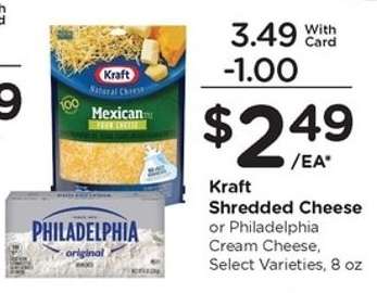 Kraft Shredded Cheese or Philadelphia Cream Cheese
