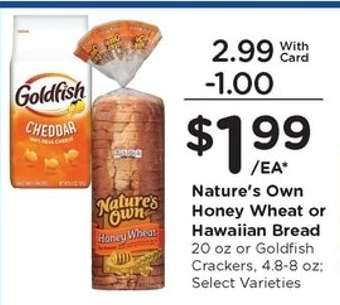 Nature's Own Honey Wheat or Hawaiian Bread