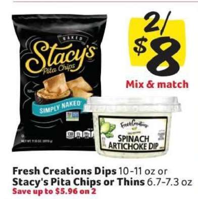 Fresh Creations Dips or Stacy's Pita Chips or Thins
