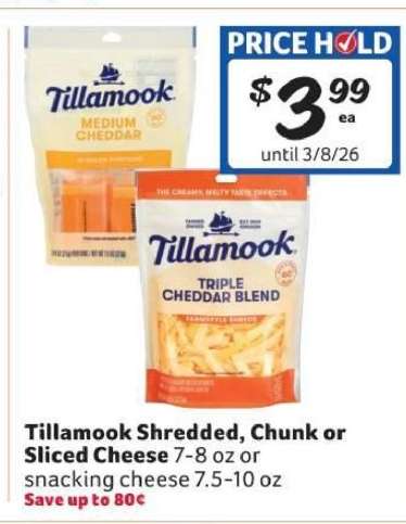 Tillamook Shredded, Chunk or Sliced Cheese