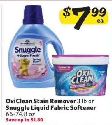 Oxiclean Stain Remover or Snuggle Liquid Fabric Softener
