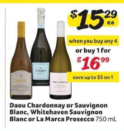 Daou Chardonnay or Sauvignon Blanc, Whitehaven Sauvignon Blanc or La Marca Prosecco