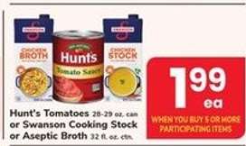 Hunt's Tomatoes or Swanson Cooking Stock or Aseptic Broth