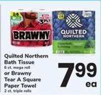 Quilted Northern Bath Tissue or Brawny Tear A Square Paper Towel