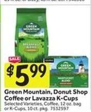 Green Mountain, Donut Shop Coffee or Lavazza K-Cups