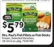 Mrs. Paul's Fish Fillets or Fish Sticks