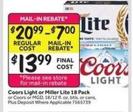 Coors Light or Miller Lite 18 Pack