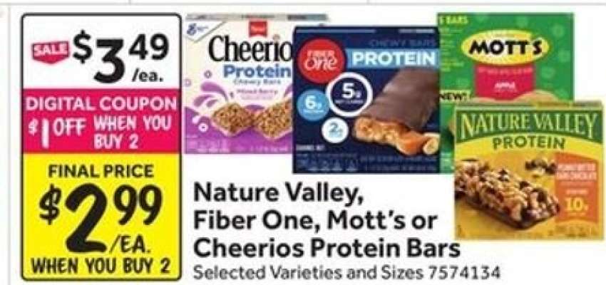 Nature Valley, Fiber One, Mott's or Cheerios Protein Bars