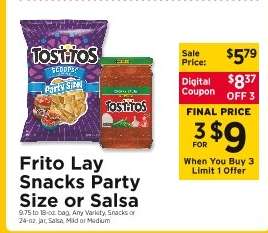 Frito Lay Snacks Party Size or Salsa
