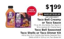 Taco Bell Creamy or Taco Sauce / Taco Bell Seasoned Taco Shells or Taco Dinner Kit
