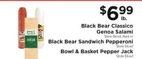 Black Bear Classico Genoa Salami, Black Bear Sandwich Pepperoni, Bowl & Basket Pepper Jack