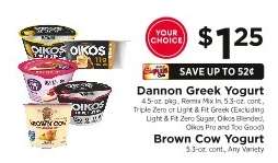 Dannon Greek Yogurt or Brown Cow Yogurt