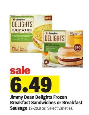 Jimmy Dean Delights Frozen Breakfast Sandwiches or Breakfast Sausage