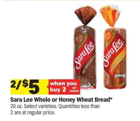 Sara Lee Whole or Honey Wheat Bread