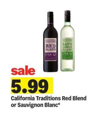 California Traditions Red Blend or Sauvignon Blanc