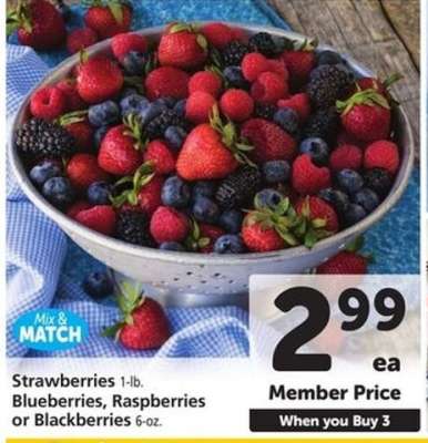 Strawberries, Blueberries, Raspberries or Blackberries