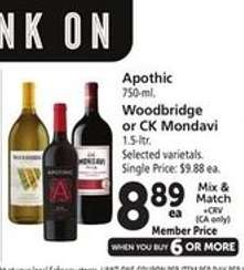Apothic, Woodbridge or CK Mondavi