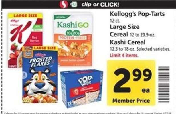 Kellogg’s Pop-Tarts, Large Size Cereal, Kashi Cereal
