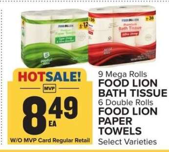 FOOD LION BATH TISSUE / FOOD LION PAPER TOWELS