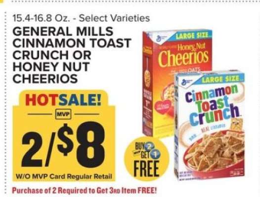 General Mills Cinnamon Toast Crunch or Honey Nut Cheerios