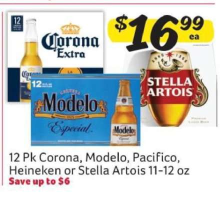 12 Pk Corona, Modelo, Pacifico, Heineken or Stella Artois