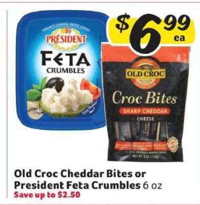 Old Croc Cheddar Bites or President Feta Crumbles