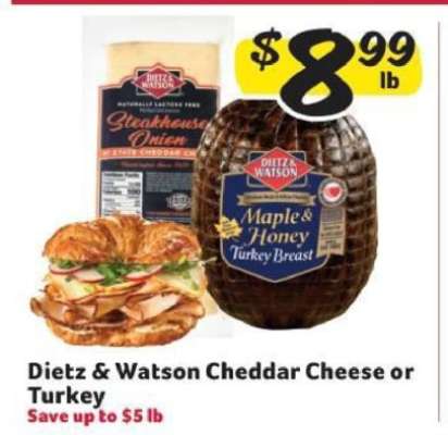 Dietz & Watson Cheddar Cheese or Turkey