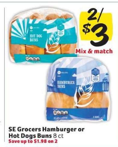 SE Grocers Hamburger or Hot Dogs Buns