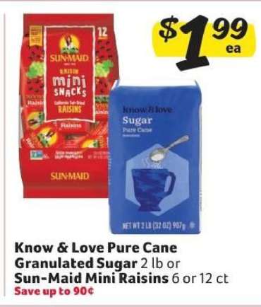 Know & Love Pure Cane Granulated Sugar or Sun-Maid Mini Raisins
