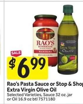 Rao's Pasta Sauce or Stop & Shop Extra Virgin Olive Oil