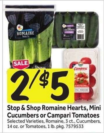 Stop & Shop Romaine Hearts, Mini Cucumbers or Campari Tomatoes