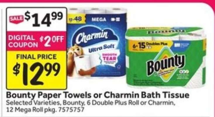 Bounty Paper Towels or Charmin Bath Tissue