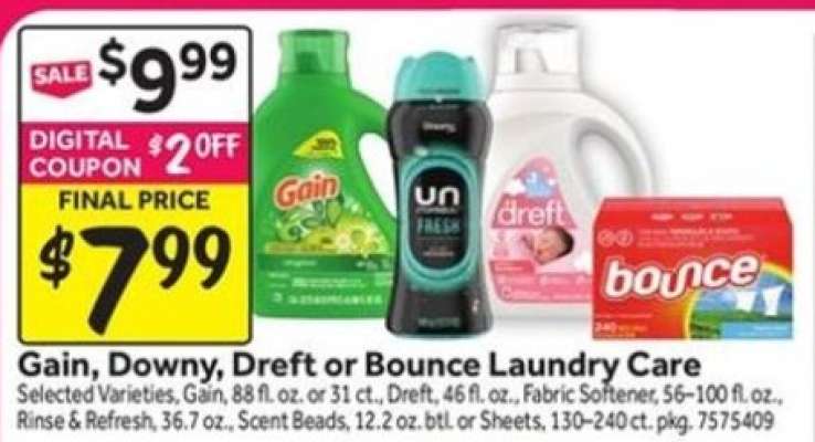 Gain, Downy, Dreft or Bounce Laundry Care