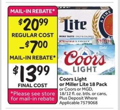 Coors Light or Miller Lite 18 Pack