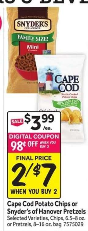 Cape Cod Potato Chips or Snyder's of Hanover Pretzels