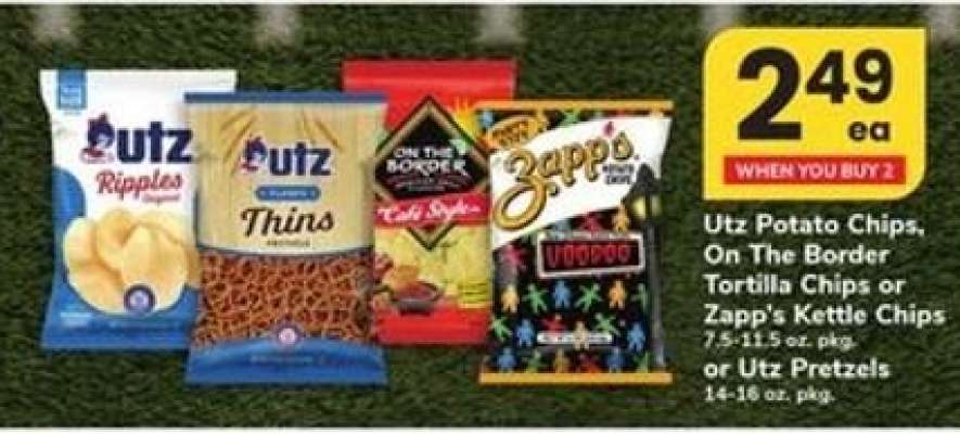 Utz Potato Chips, On The Border Tortilla Chips or Zapp's Kettle Chips or Utz Pretzels