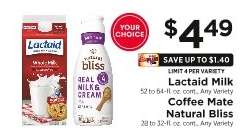 Lactaid Milk / Coffee Mate Natural Bliss