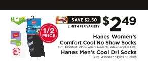 Hanes Women's Comfort Cool No Show Socks / Hanes Men's Cool Dri Socks