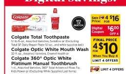 Colgate Total Toothpaste, Colgate Optic White Mouth Wash or Colgate 360° Optic White Platinum Manual Toothbrush