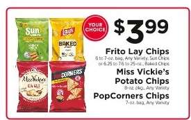 Frito Lay Chips, Miss Vickie’s Potato Chips, PopCorners Chips