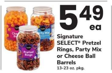 Signature SELECT Pretzel Rings, Party Mix or Cheese Ball Barrels
