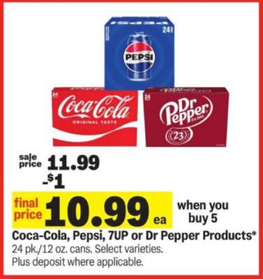 Coca-Cola, Pepsi, 7UP or Dr Pepper Products*