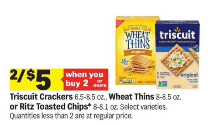 Triscuit Crackers, Wheat Thins, or Ritz Toasted Chips
