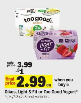 Oikos, Light & Fit or Too Good Yogurt*