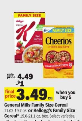 General Mills Family Size Cereal or Kellogg’s Family Size Cereal