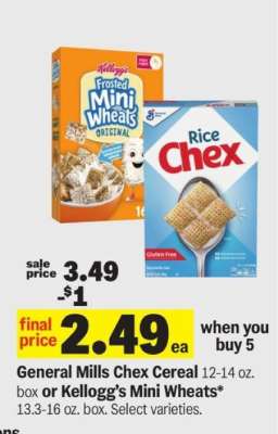 General Mills Chex Cereal or Kellogg’s Mini Wheats